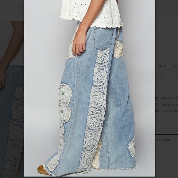 ☀️ POL “ Melbourne “ POL Relaxed Fit Denim Pants with Floral Patch Detail SR18 - Picture 3 of 5